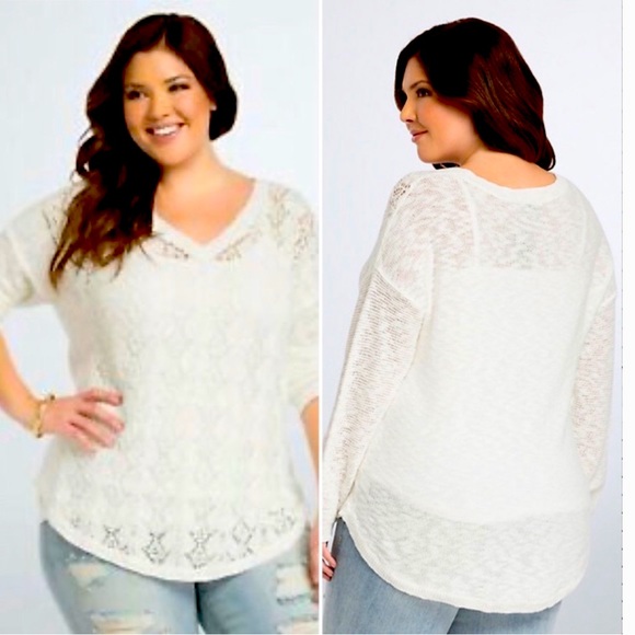 torrid Sweaters - Torrid White Knit Open Stitch Sweater Size 1